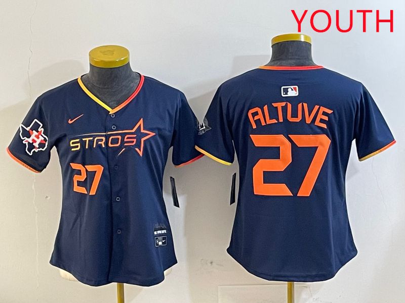 Youth Houston Astros #27 Altuve Drak Blue Three generations Joint Name 2025 Nike MLB Jersey style 4108->youth mlb jersey->Youth Jersey